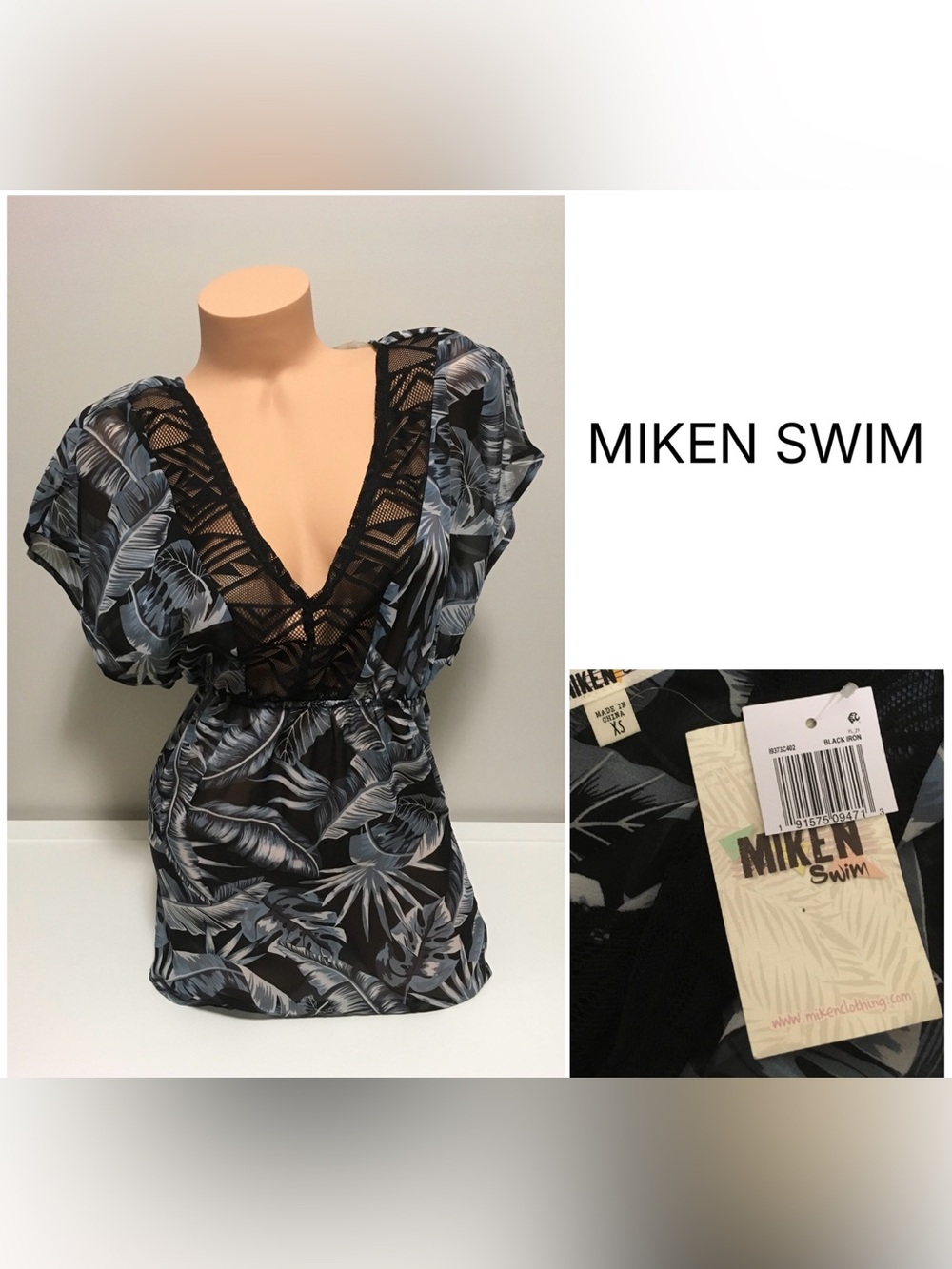 MIKEN SWIM - XS - NWT - PALM LEAF PRINT CROCHET KAFTAN / COVER UP